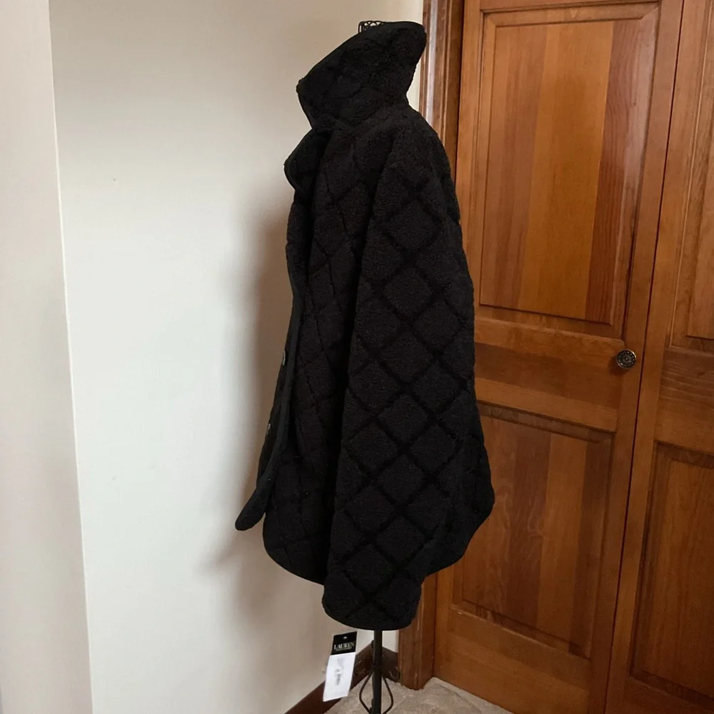 Lauren Ralph Lauren Faux Shearling Pea Coat - Black, Large, New - Picture 3 of 10